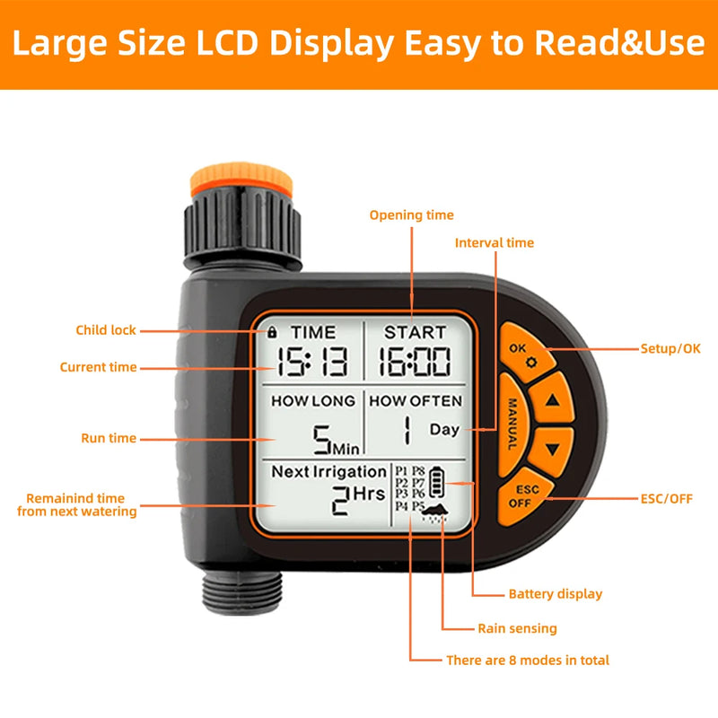 5-50M 1/4" Garden Smart Timer Irrigation Set IPX5 Waterproof LCD Automatic Watering Controller Can Be Used Water Lawn Plants kit