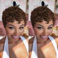 Short Curly Wigs Pixie Cut Wig Human Hair With Bangs Full Machine Made Curly Human Hair Wigs for Women Natural Black Color
