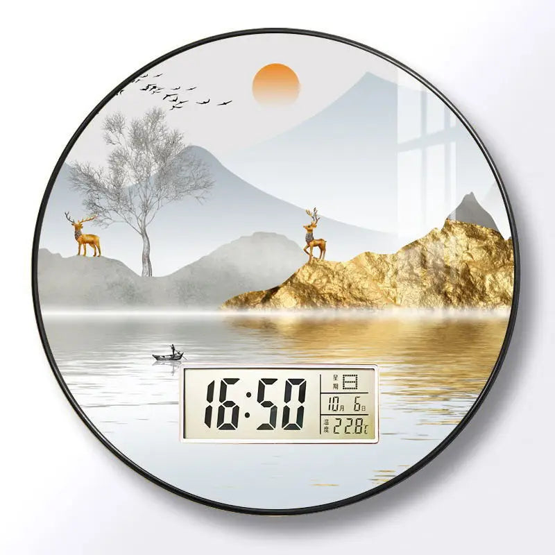 Modern wall clock for living room, home use, creative, silent, drill-free wall-mounted decorative painting electronic clock