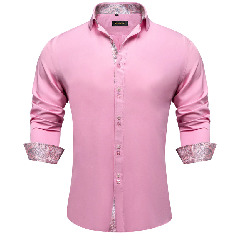 DiBanGu Men Shirt Long Sleeve Black Solid Red Paisley | SAMAG