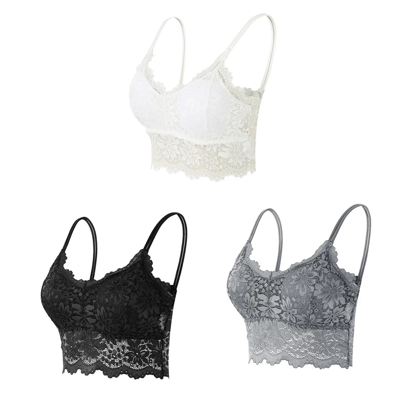 Women's Lace Bras Top Comfortable Bralette Solid Color - Visuel 9 | SAMAG