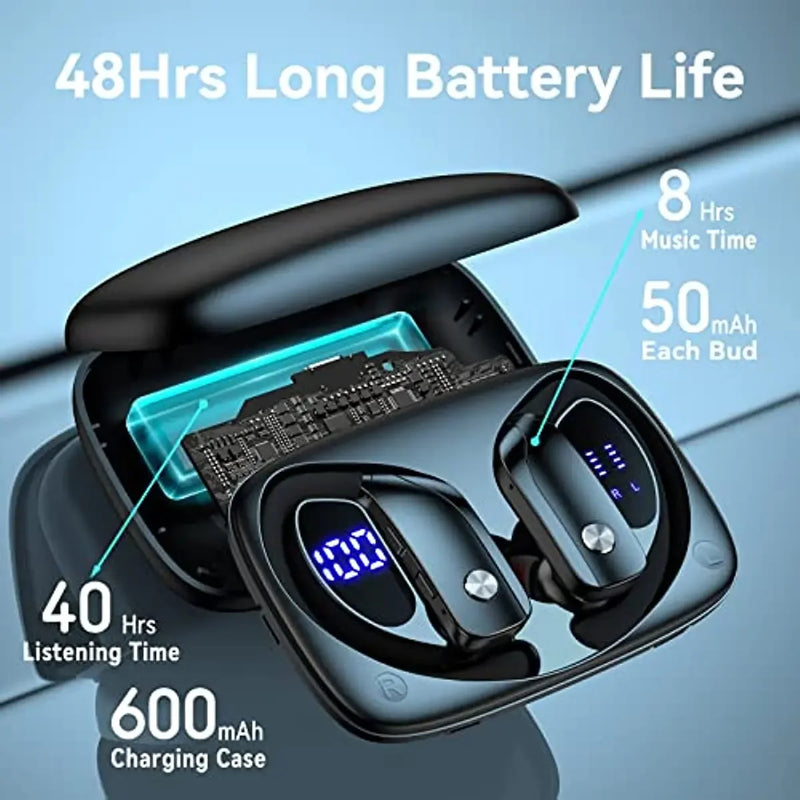 Wireless Earbuds Bluetooth Headphones 48hrs Play Back Sport Earphones with LED Display Over-Ear Buds with Earhooks Built-in Mic