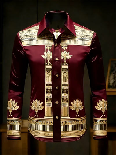 New men's long sleeved shirt with gold lotus 3D printed | SAMAG