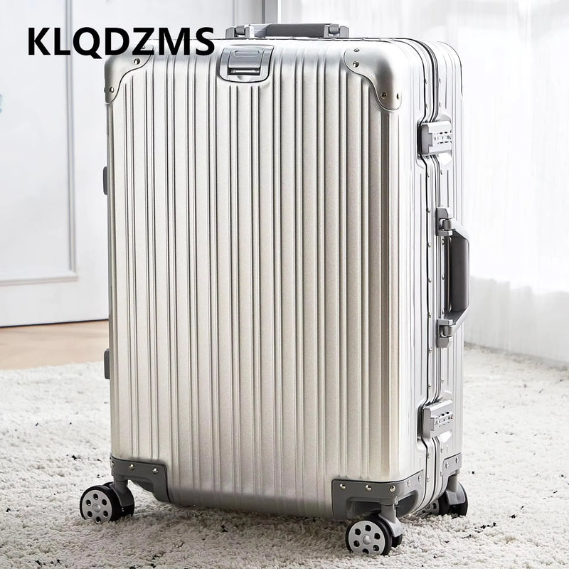 KLQDZMS German All Aluminum Magnesium Alloy Luggage 20 Inch Boarding Suitcase 28 Large Capacity Travel Business Leather Suitcase