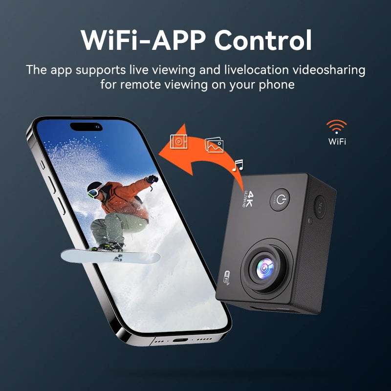 Null Outdoor 4K WiFi Action Camera Video Recording 4K/30FPS 2.0"170D GPS 4X Zoom Underwater Waterproof Sports Camera Helmet