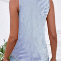 Plus Size Casual Women Blue Striped Sleeveless Shirt - View 4 | SAMAG
