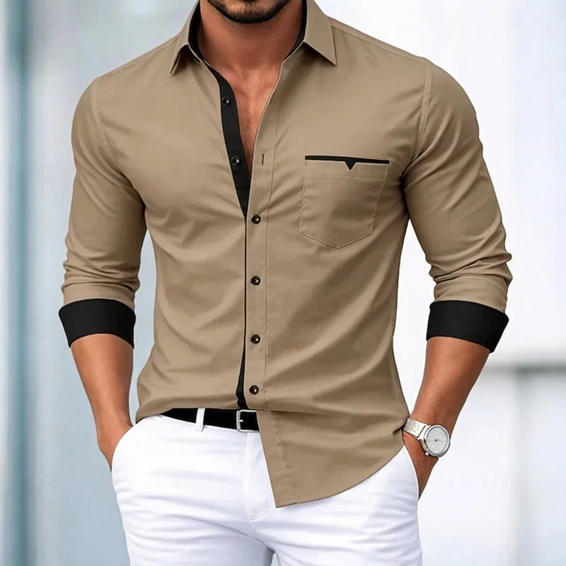 Men's Contrasting Color Trimmed Long Sleeved Formal Shirt | SAMAG
