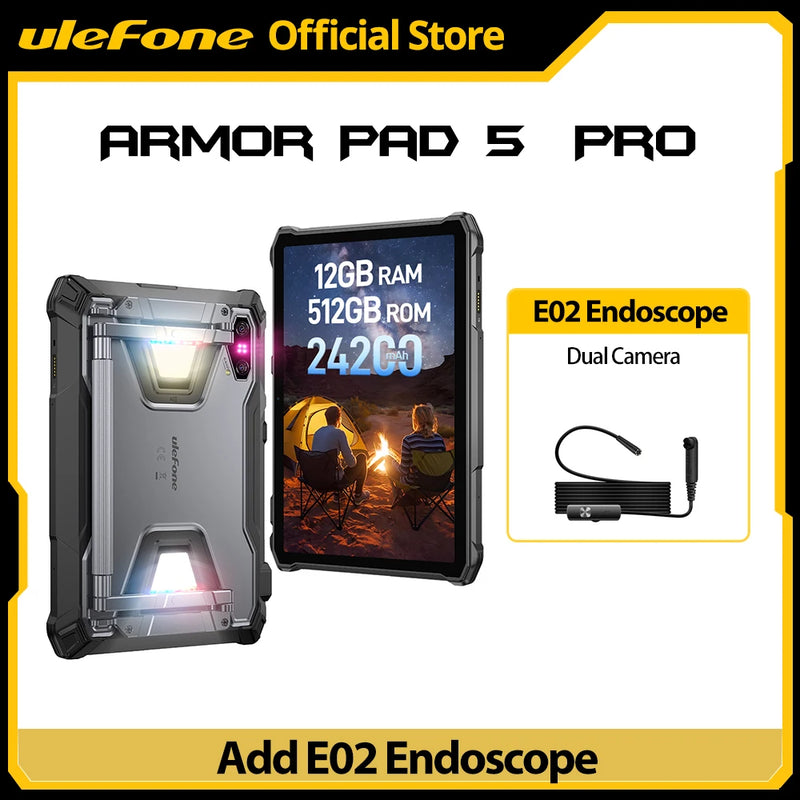 Ulefone Armor Pad 5 Pro 5G Rugged Tablet 24200mAh Android 15 Tablet 12GB+20GB RAM, 512GB ROM 64MP 120W GPS NFC