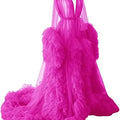 Women's Dressing Gown Perspective Sheer Long Tulle Robe Puffy Pregnancy Maternity Dress for Baby Shower Nightgown Sleepwear