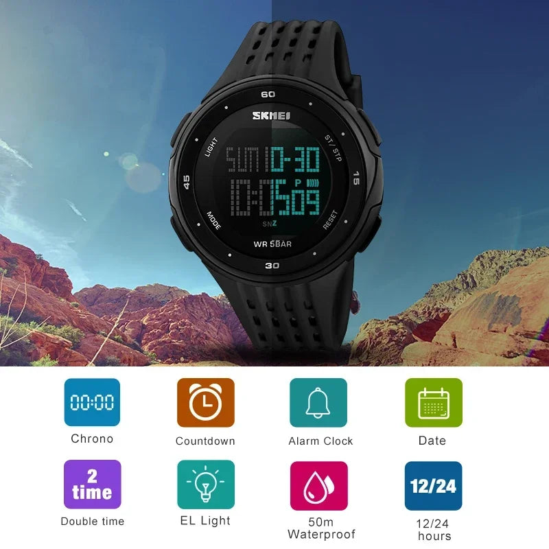 SKMEI 1219 Mens Ladies Digital Clock Relogio Masculino  Outdoor Sport Watches Men Women Waterproof LED Sport Military Watches