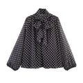Women Polka Dot Print Blouse Casual High Collar Long - View 7 | SAMAG