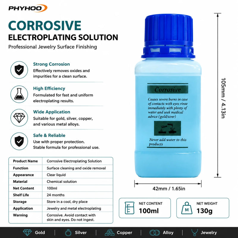 PHYHOO Professional Jewelry Electroplating Solution Kit Gold Silver Rose Plating Formula Fluid System For Workshop DIY Crafts