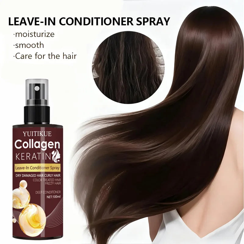 YUITIKUE Collagen & Keratin Leave-In Conditioner | Hydrating & Detangling Spray, For All Hair Types 100ml