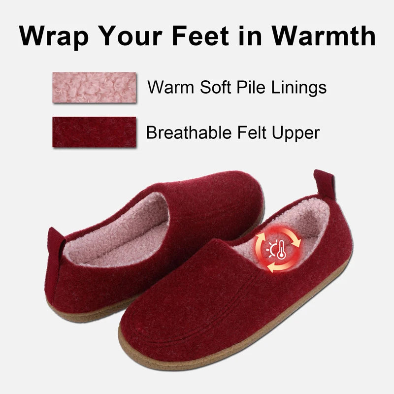 Litfun Fur Cotton Slippers Winter Warm Women Men Home Felt Cozy Shoes Indoor Soft Sole Non Slip Slides Plush Heel Wrap Slippers