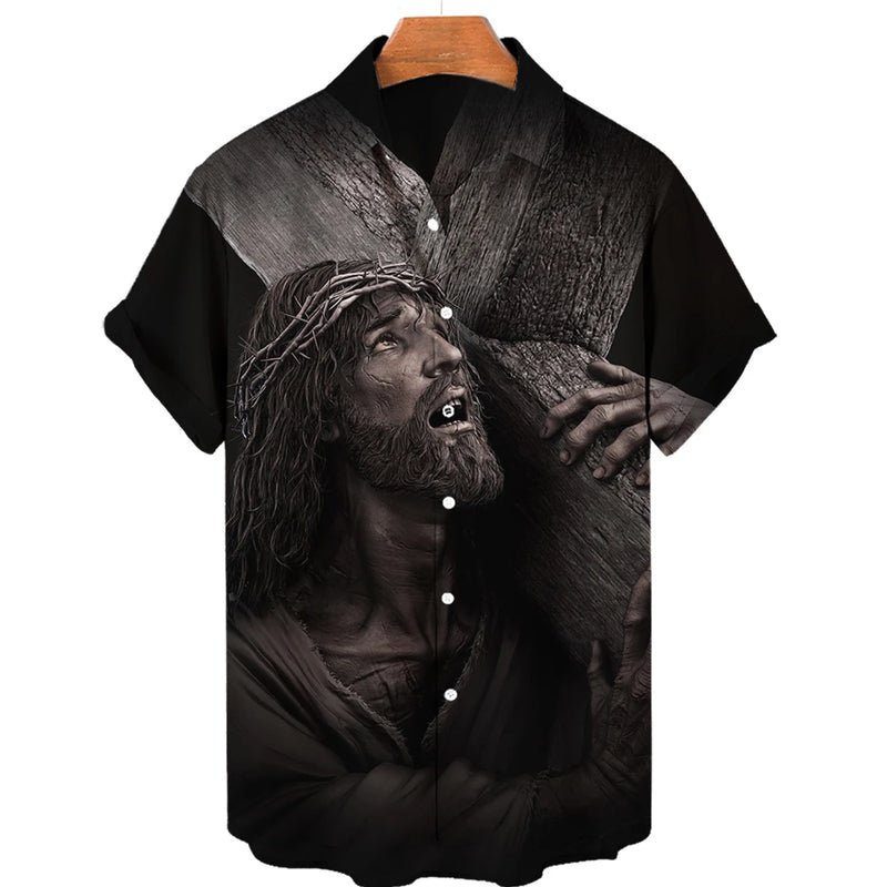 God Jesus Mary Hawaiian Shirts For Men's Crucified | SAMAG