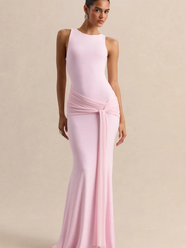 Elegant Mermaid Evening Dress Draped Detachable Cape | SAMAG
