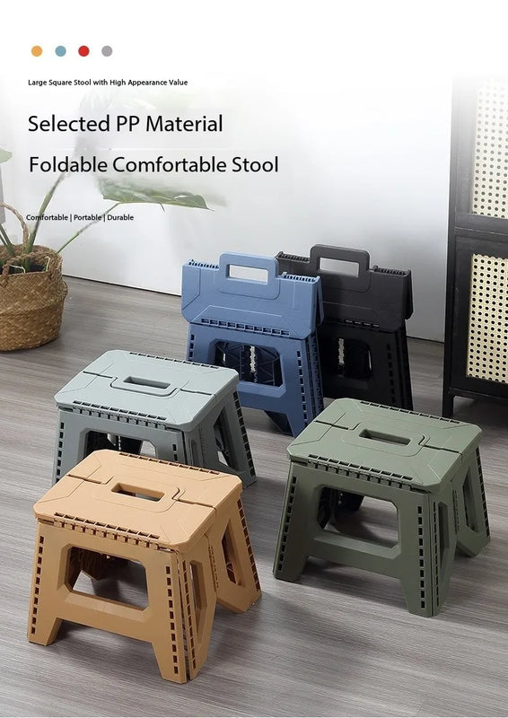 Folding Step Stool Strong Load-bearing Heavy-Duty Chair Travel Use Compact Collapsible Chair with Handle Camping Supplies