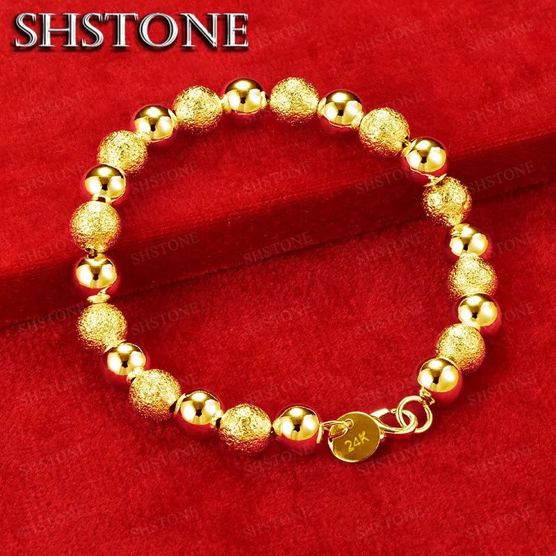 18K Gold Bracelets 8mm Smooth Matte Bead For Women Party Engagement Wedding Fashion Jewelry Gifts - Visuel 3 | SAMAG