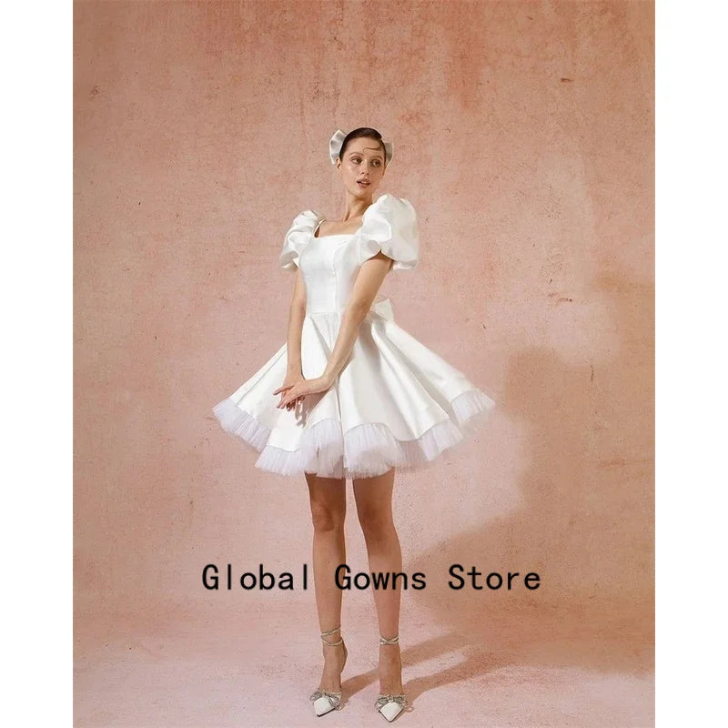 Cinderella Prom Dresses Square Neck Layering Evening Dress Princess Short Puff Sleeves Wedding Party Dress Customized