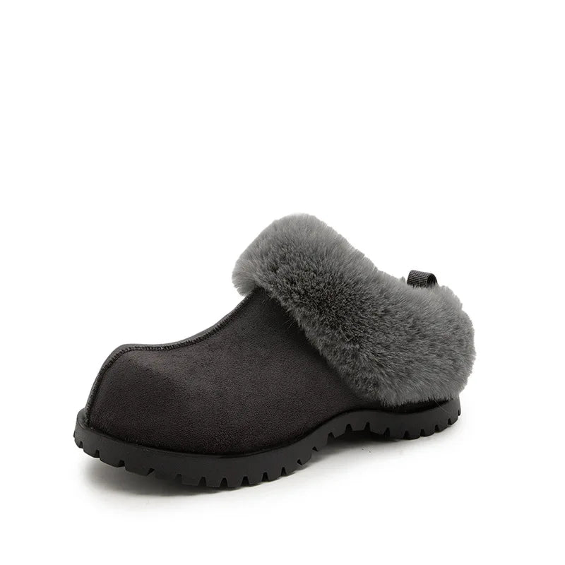 2026 Autumn Winter New Women Round Toe Flannel Closed Toe Slippers Retro Platform Slippers Plush Warm Non Slip Outdoor Slides