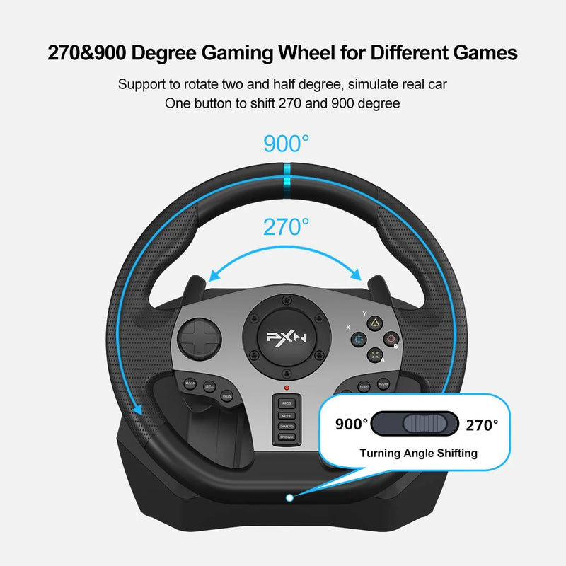 PXN V9 Volante PC Steering Wheel Gaming  270°/900° Racing Wheel for PS4/PS3/PC Windows 7,8,10,11/Switch/Xbox One/Xbox Series X/S