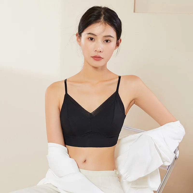 New Women's Seamless Mulberry Silk Bralette, Wire-Free Nude Feel Bra Camisole