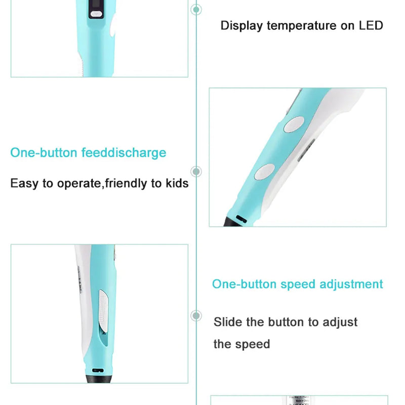 3D Pen Drawing Printing Pen With LCD Screen Compatible PLA Filament Toys Safe Paiting for Children DIY Christmas Birthday Gift
