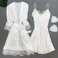 White Sleep Set Pajamas Lady Lace Satin Pyjamas Kimono | SAMAG