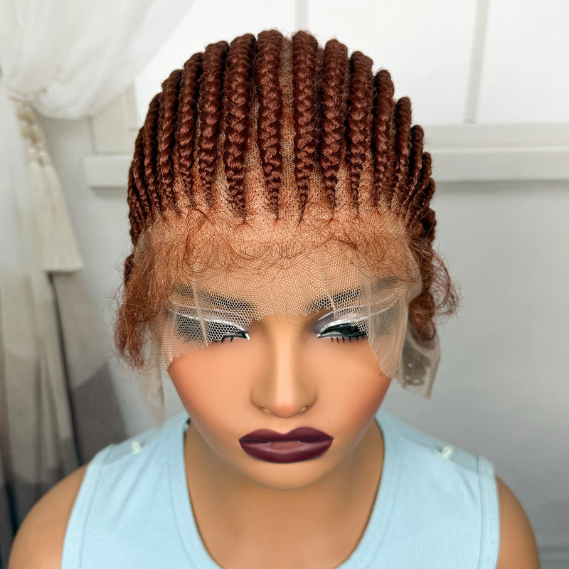 Short Ombre Cornrow Braided Bob Wig Synthetic Full Lace Braided Lace Wig with Baby Hair Knotless Handmade Braids Wigs for Women