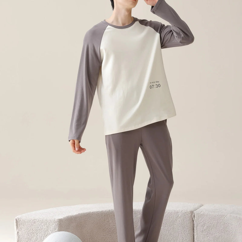 Men's 100% Cotton Long Sleeved Four Season Plus Size Men's Sleepwear, Teenage Pure Cotton Home Suit Set for Warmth