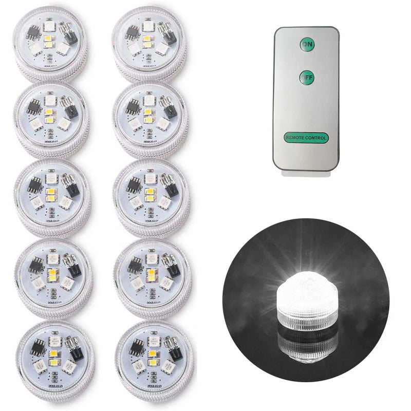 Mini Submersible LED Lights Small Underwater Tea Lights Candles Waterproof with Remote Battery Operated for Home Party Wedding