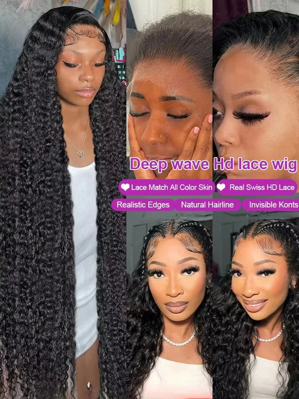 Water Wave 13x4 13x6 Lace Front Wigs Human Hair 250 Density Transparent Curly Wave Lace Front Wig 40 44 Inch Deep Wave For Women
