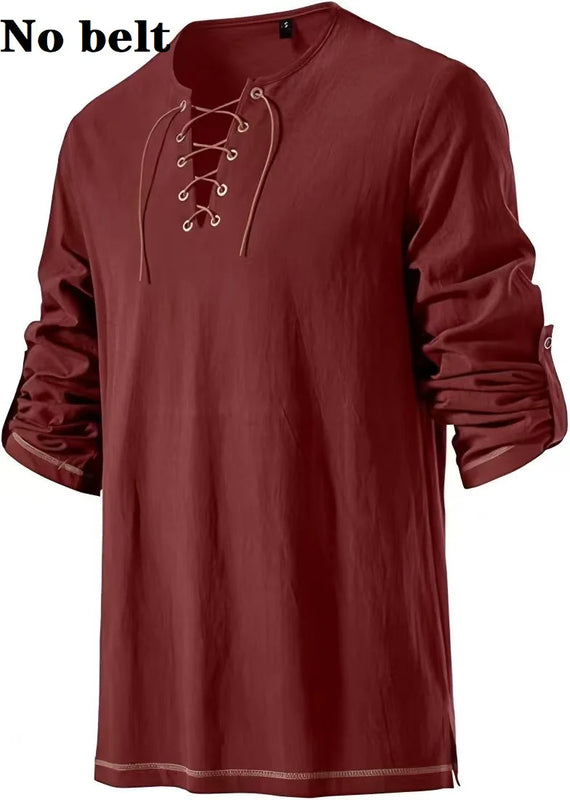 Men Medieval Lace Up Linen Long Sleeve Tunic Viking | SAMAG