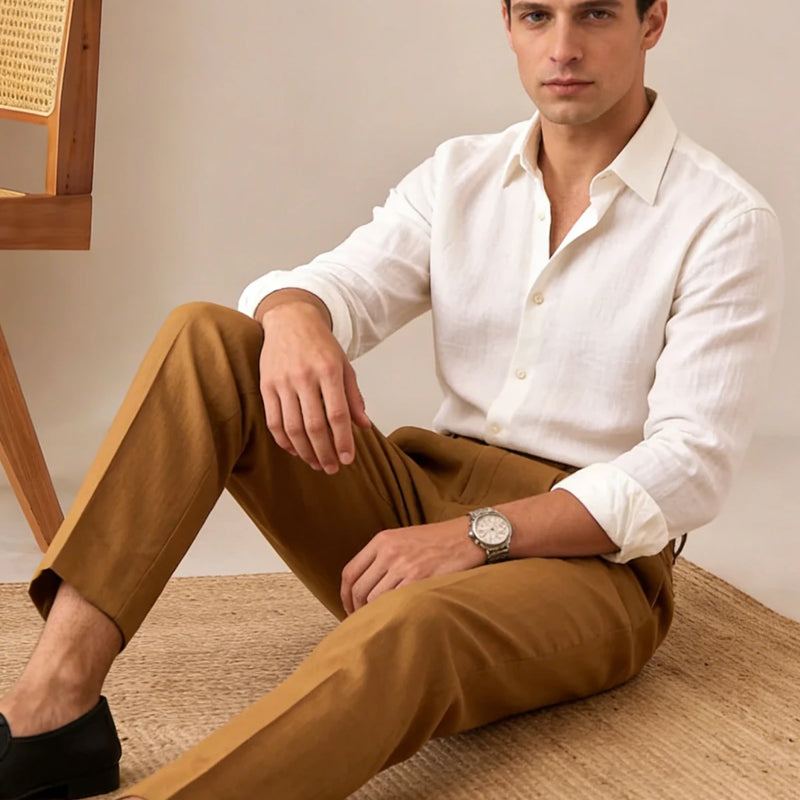 Men's Linen Blend Dress Pants Business Casual Trousers - View 3 | SAMAG