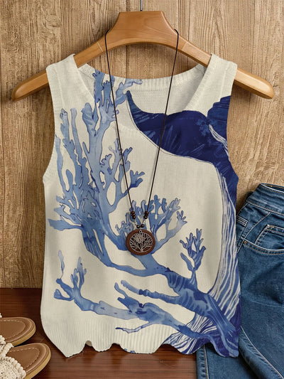 Women's Summer Knit Vest, Vintage Ocean Pattern | SAMAG
