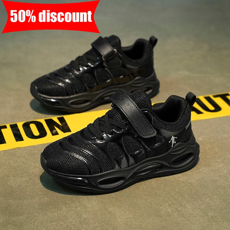 Childrens Sneakers Black Mesh Breathable Comfortable Boys Girls Fashion Casual Shoes Outdoor Soft Elastic Walking Tennis Shoes