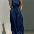 2026 Sleeveless Top+Wide Leg Pants Summer Casual Two-Piece Set Elegant And Loose Office Set High Street Pocket Women's Suits