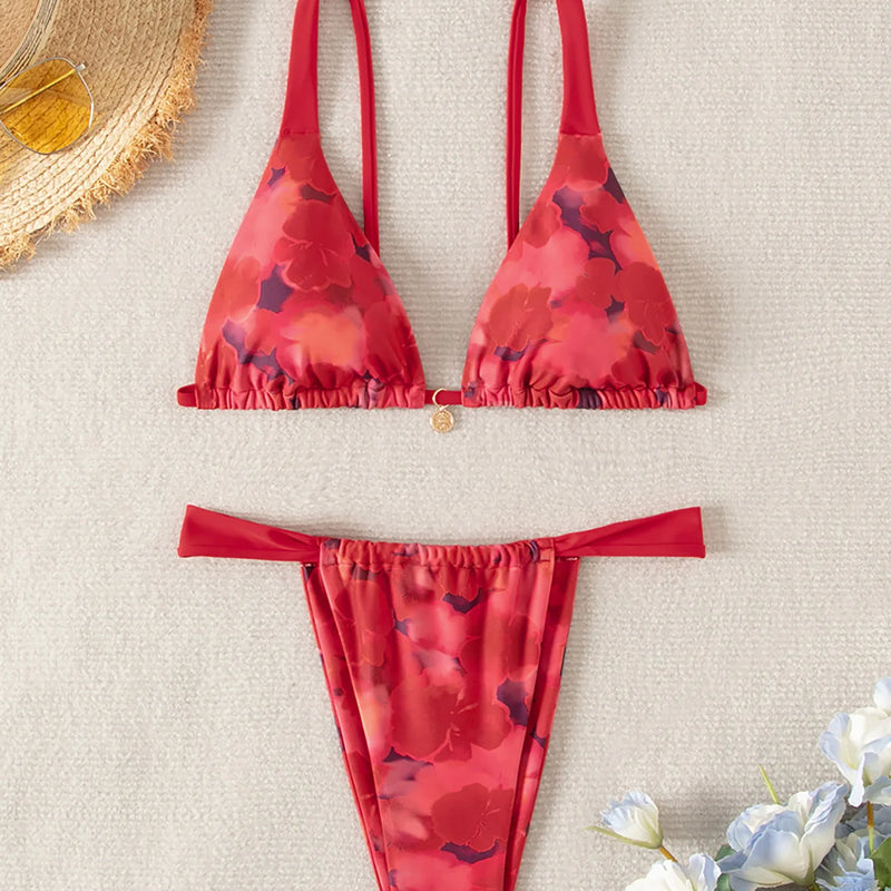 Women's Two Piece Bikini Set 2025, Sexy Triangle Push Up Swimsuit, Floral Print Bathing Suit, Beach Swimwear