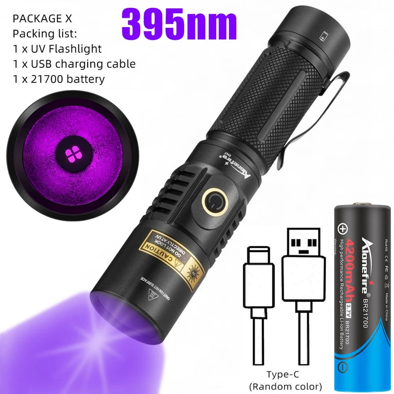 20W 395/365nm UV Flashlight USB Rechargeable Blacklight Curing Cat Tinea Pet Urine Stain Marker Leakage Ore Money Scorpion Light