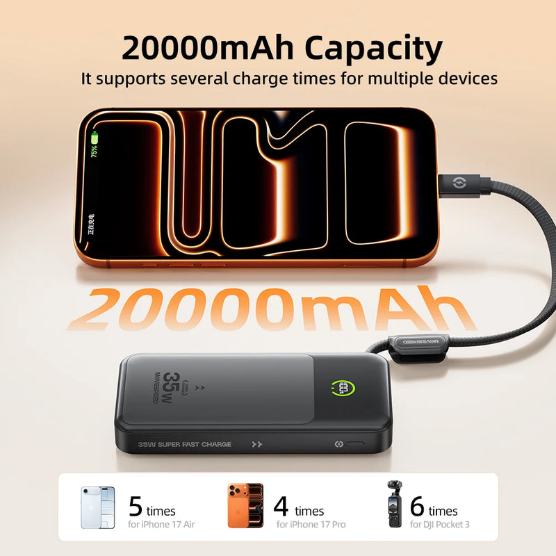 MOVESPEED P20 20000mAh Power Bank PD 35W Fast Charging Portable External Battery Powerbank for iPhone Samsung