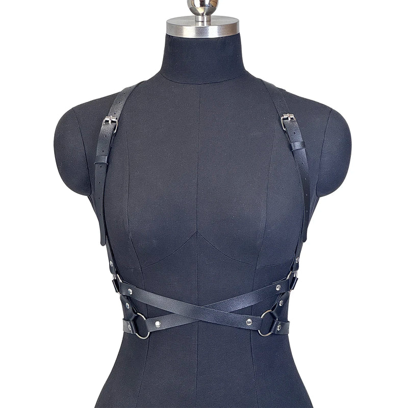Women Fashion PU Leather Harness Waist Belt Punk Studded Decorative Harness Straps Suspenders Gothic Clothing Accessorie