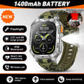 LIGE Militray 1400mAh Large Battery Smart Watch Men 2.01"HD Screen LED Flashlight & SOS Light BT Call Health Monitor Smartwatch