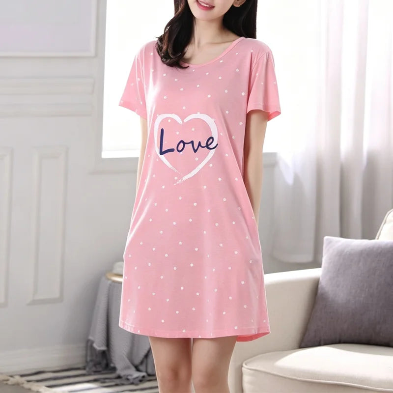 Women Large Size Pajamas Short-Sleeved Nightgown Cartoon | SAMAG