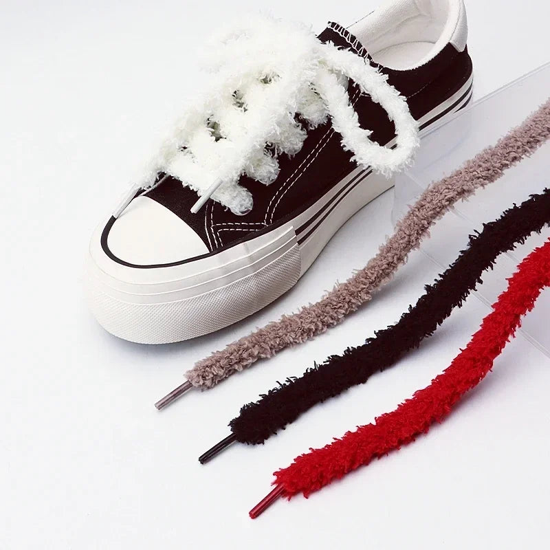 Gradient Pastel Fluffy Plush Shoelaces Wide Flat Fuzzy Shoe Laces Soft Thick Shoestrings for Canvas Sneakers Casual Cute Sweet