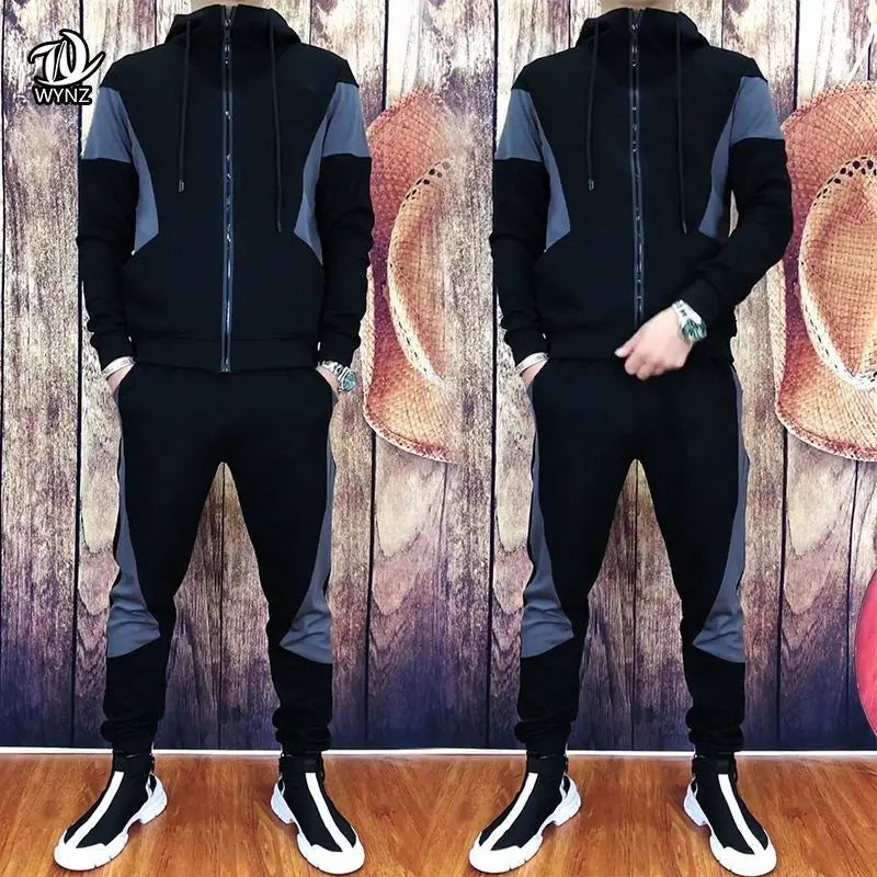 Trendy Stripe Hooded 2pcs Set Men's Casual Stylish High - quality Sweatshirt Outfit Jogging Hiking Fishing - View 8 | SAMAG
