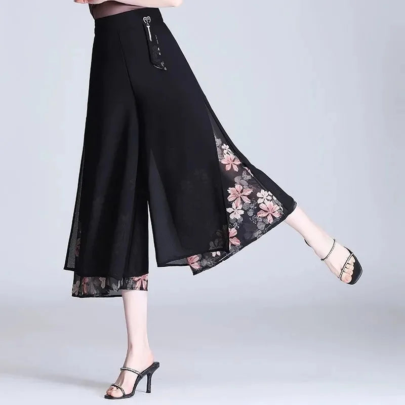 Korean Fashion Capri Pants Women Black Print Summer Thin - View 8 | SAMAG