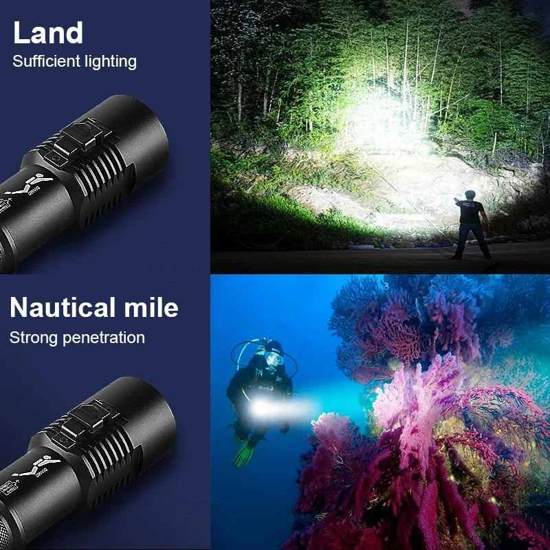 Diving flashlight charging strong light XHP70 focusing - View 4 | SAMAG