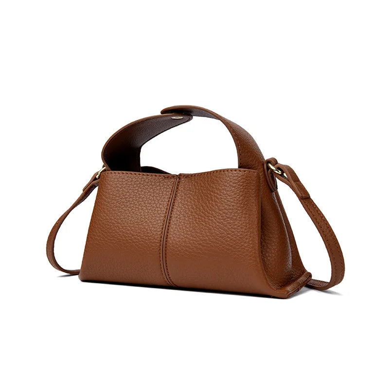 Luxury Vintage Soft Leather Women Boston Bag Minimalist Fashion Commute Shoulder Crossbody Handbag