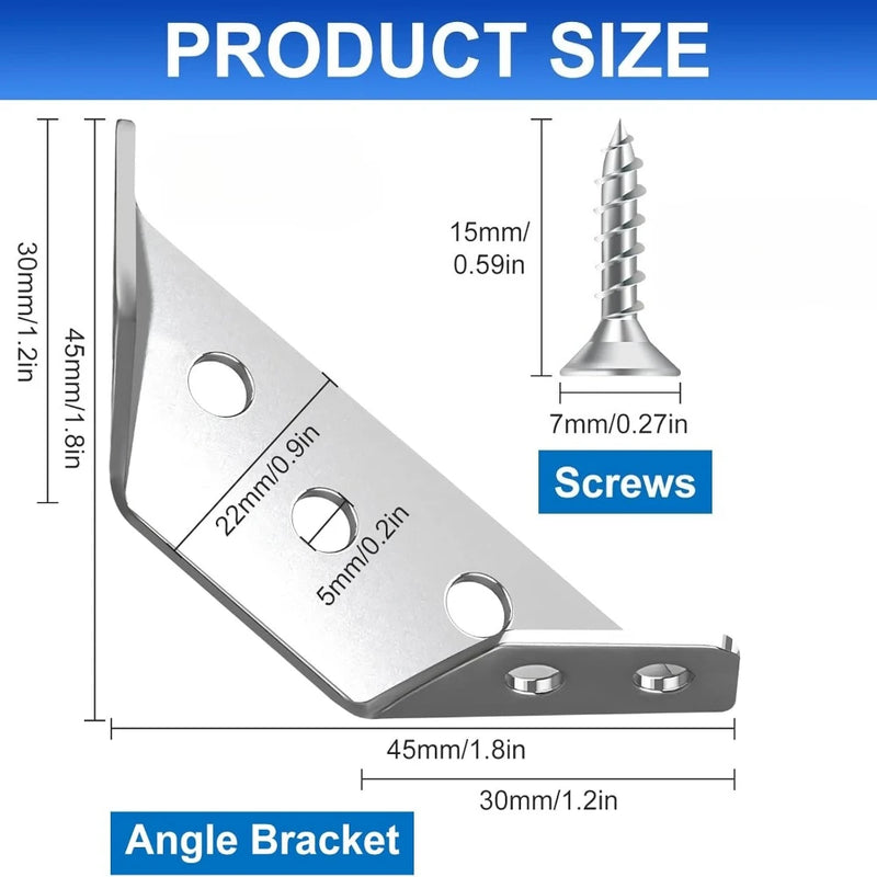 1-120Set Furniture Corner Connector Stainless Steel Angle Code for Cabinet Angle Shelf Support Fixed Brace Kits with Screw