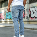 HME Men's Stretch Denim Pants, Light Blue Slim Ripped | SAMAG